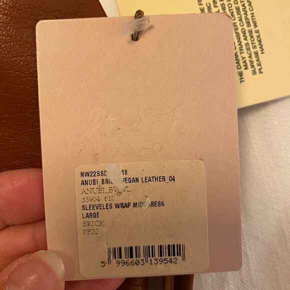 - Nanushka Anubi Asymmetrical Side-Tie Vegan Leather Brick Midi Dress, L - Picture 8 of 12